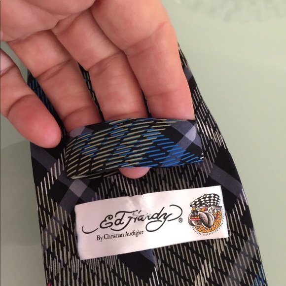 Rare designer Ed Hardy Tie skull plaid vintage Tie - Picture 4 of 7